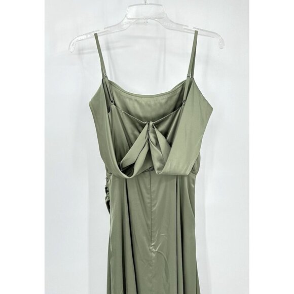 MILLA maxi dress satin off the shoulder ruched waist slipdress olive green S - Picture 9 of 12